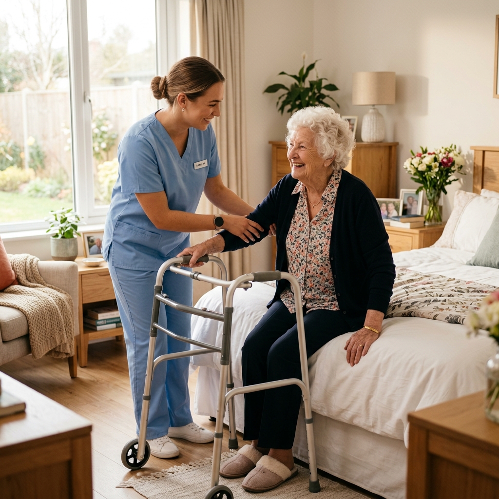 Compassionate Caregiver assisting Senior Patient